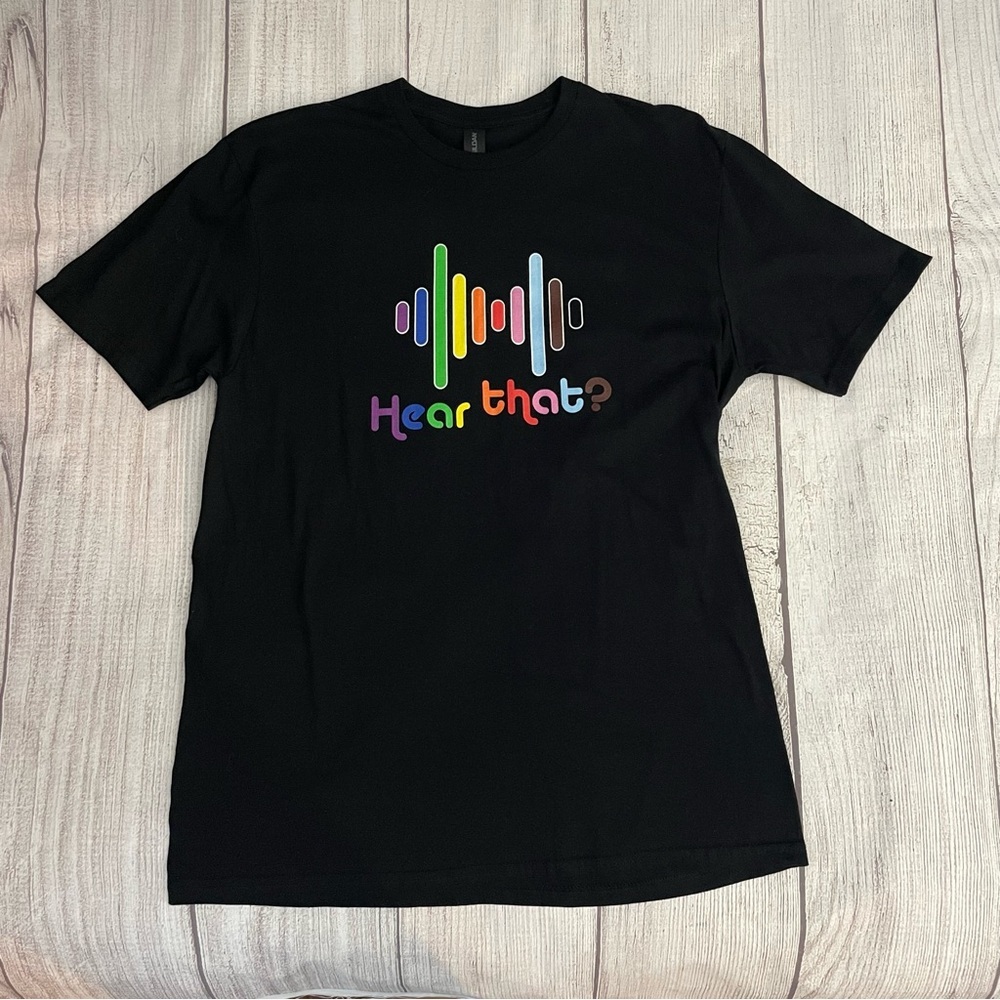 GILDAN Unisex Pride “Hear That” Black Softstyle T-Shirt Size Large